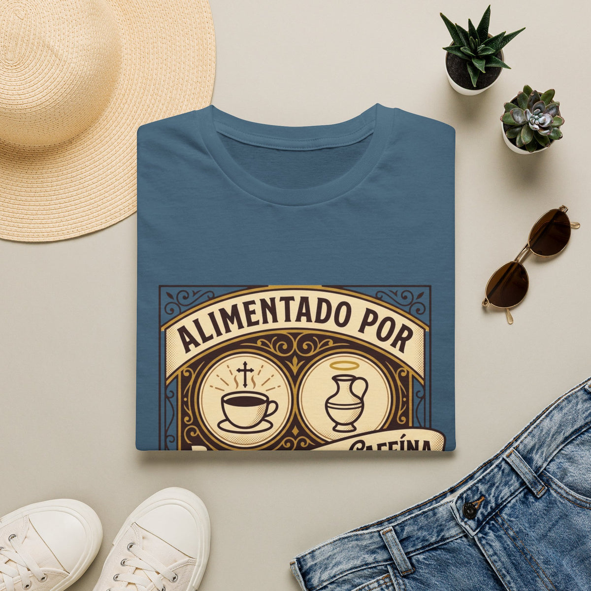 Alimentado por Agua Bendita y Cafeina T-Shirt