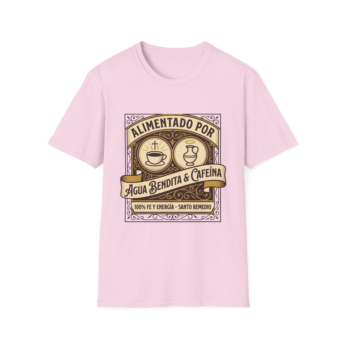 Alimentado por Agua Bendita y Cafeina T-Shirt