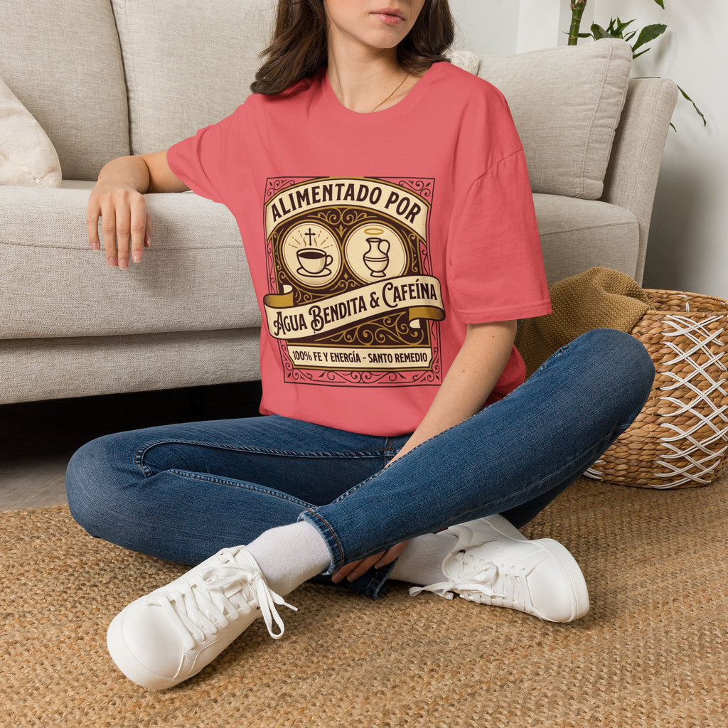 Alimentado por Agua Bendita y Cafeina T-Shirt