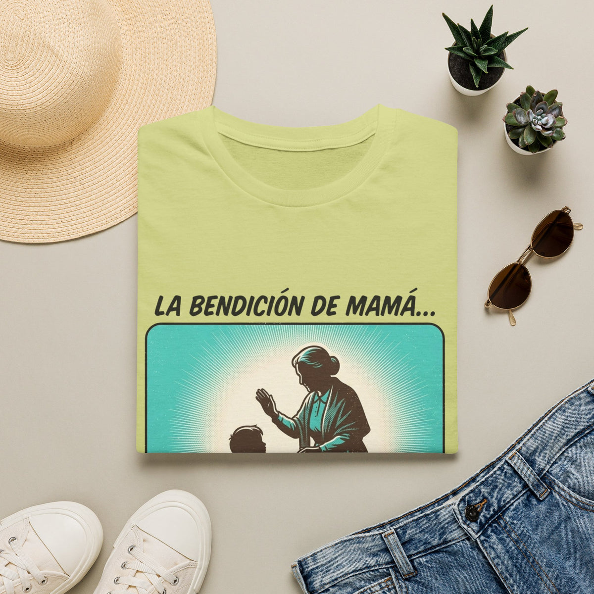 La Bendicion de Mama fondo azul T-Shirt