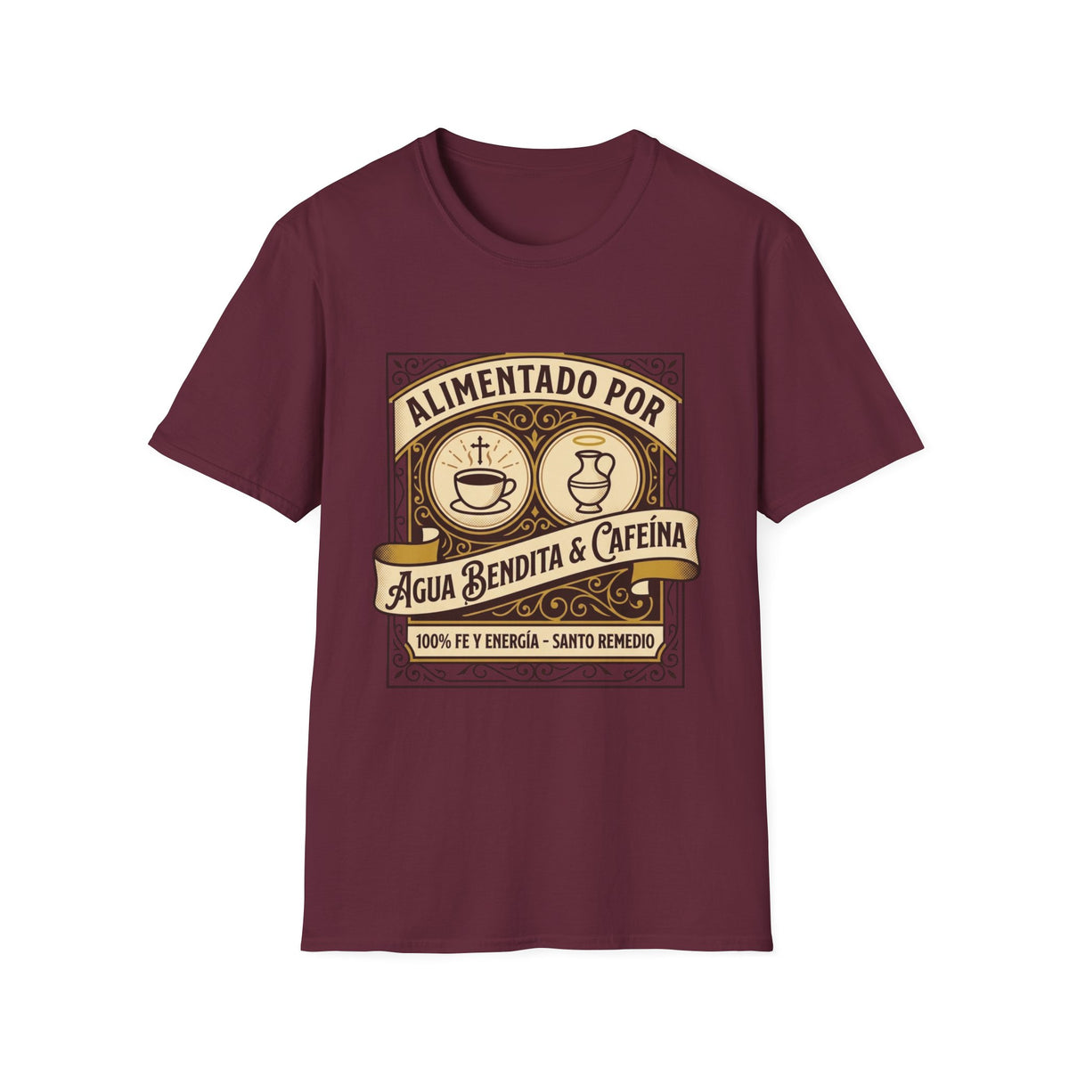 Alimentado por Agua Bendita y Cafeina T-Shirt