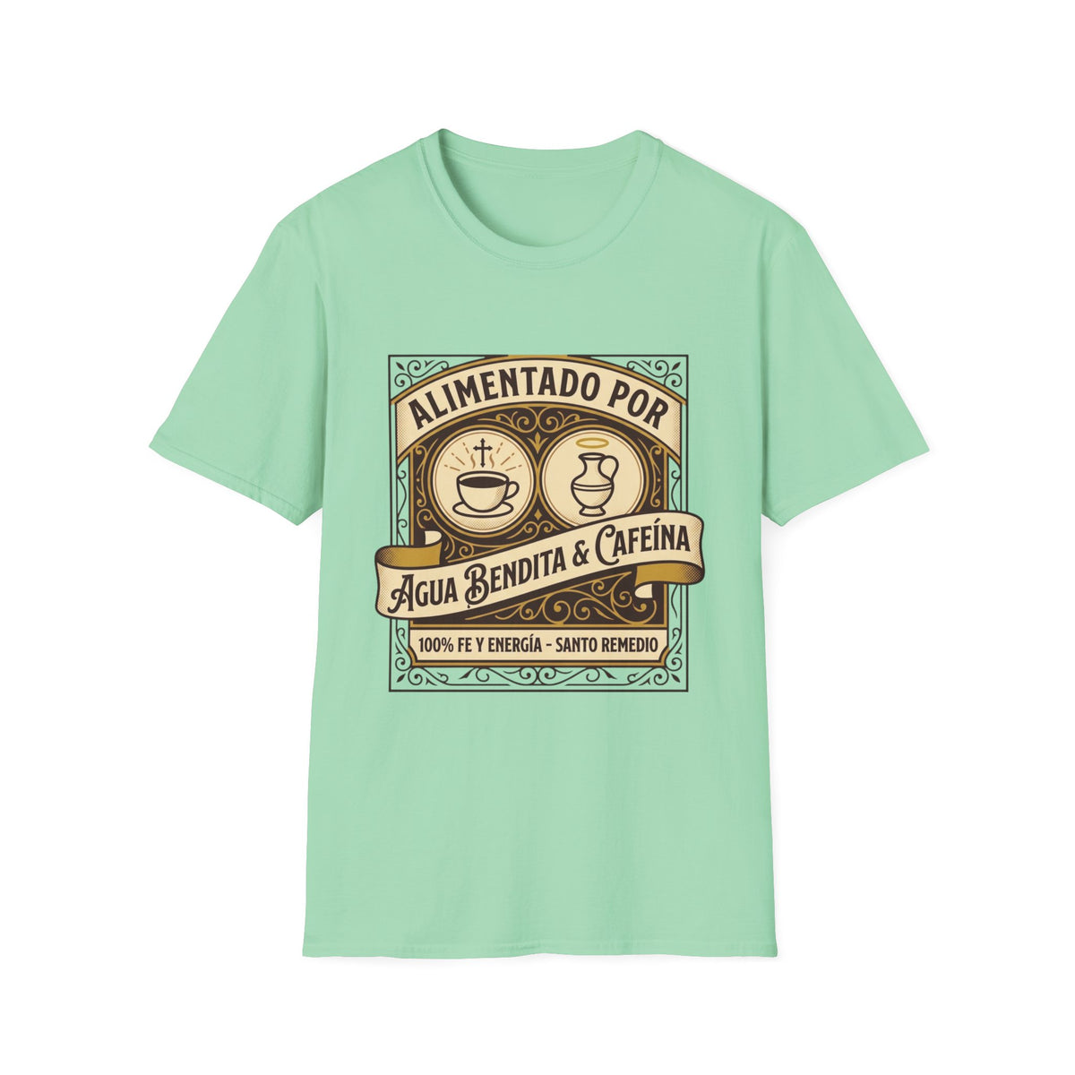 Alimentado por Agua Bendita y Cafeina T-Shirt
