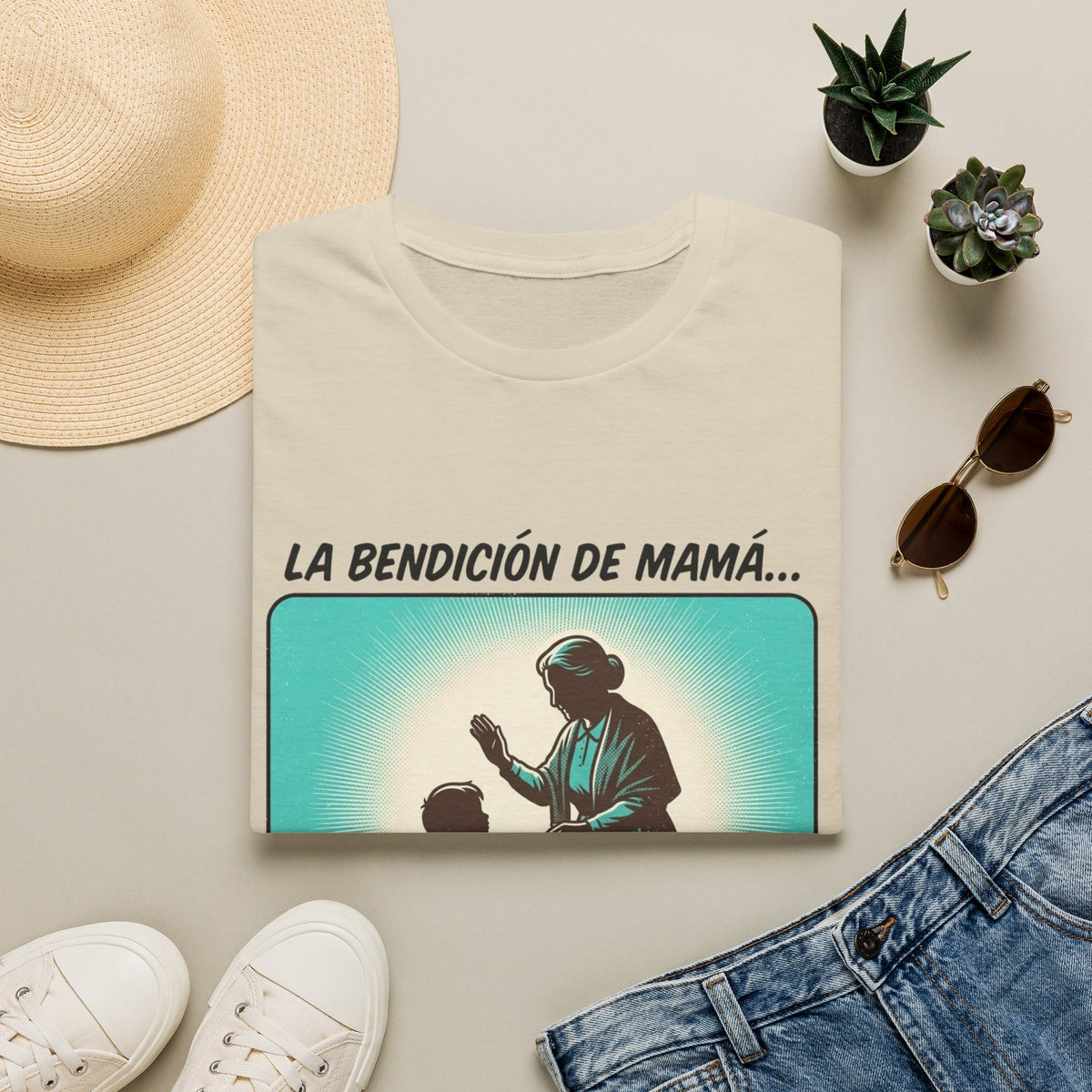 La Bendicion de Mama fondo azul T-Shirt