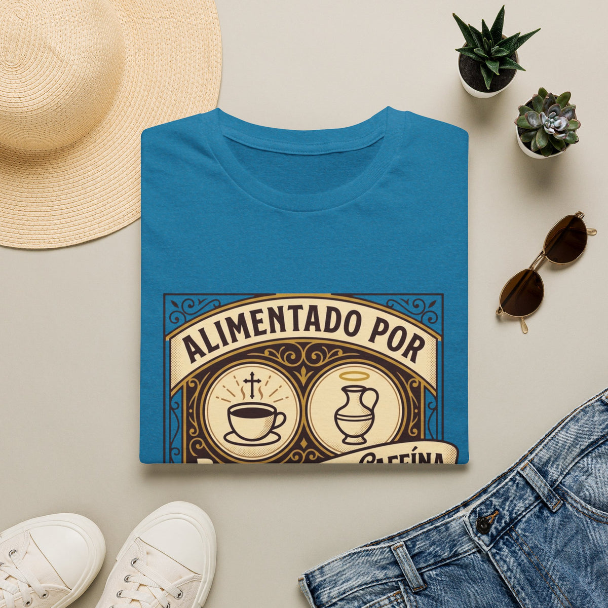 Alimentado por Agua Bendita y Cafeina T-Shirt