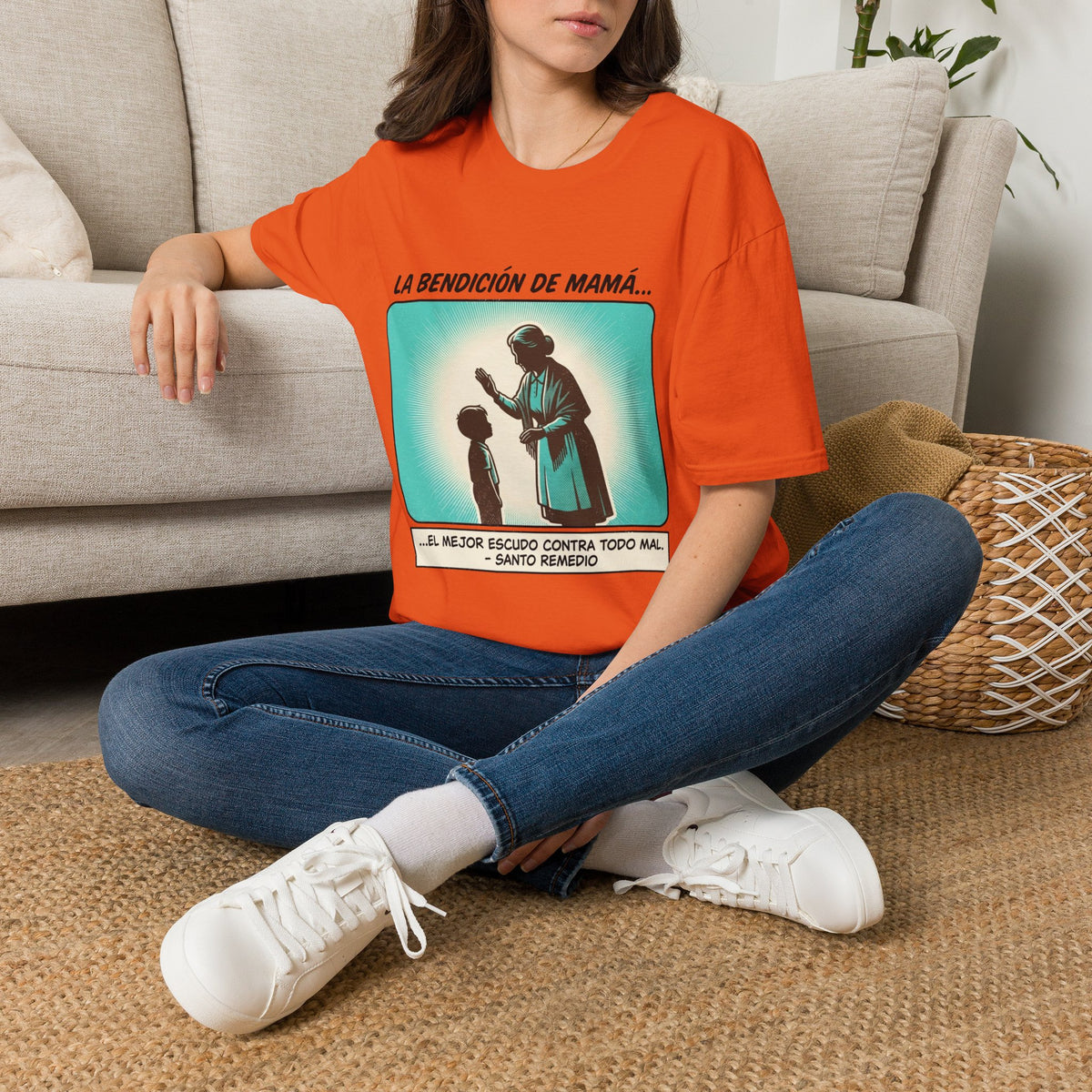 La Bendicion de Mama fondo azul T-Shirt