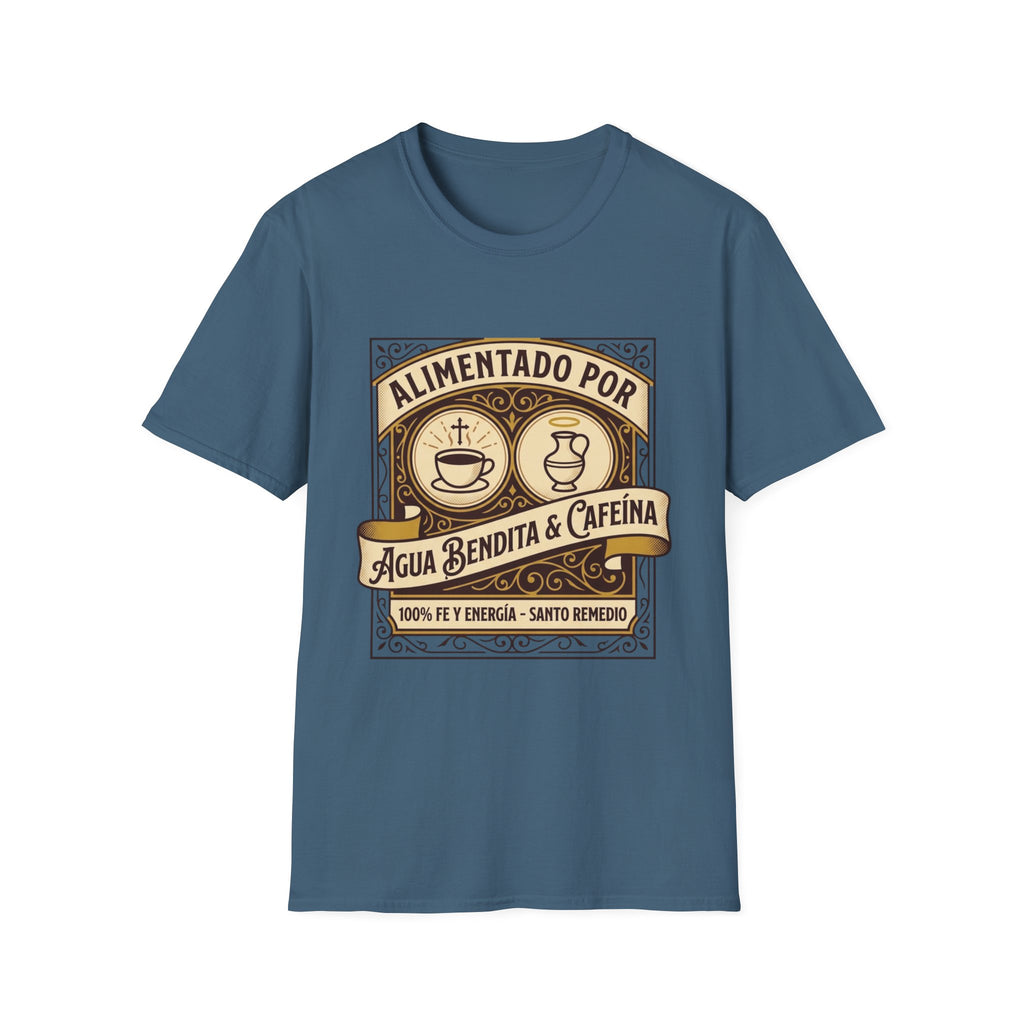Alimentado por Agua Bendita y Cafeina T-Shirt