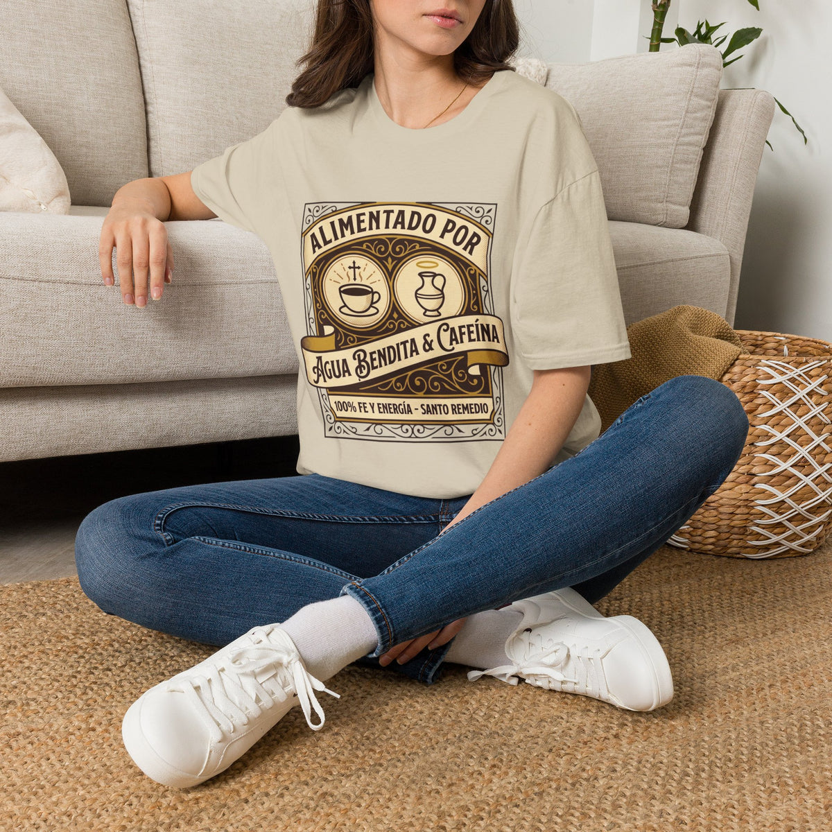 Alimentado por Agua Bendita y Cafeina T-Shirt