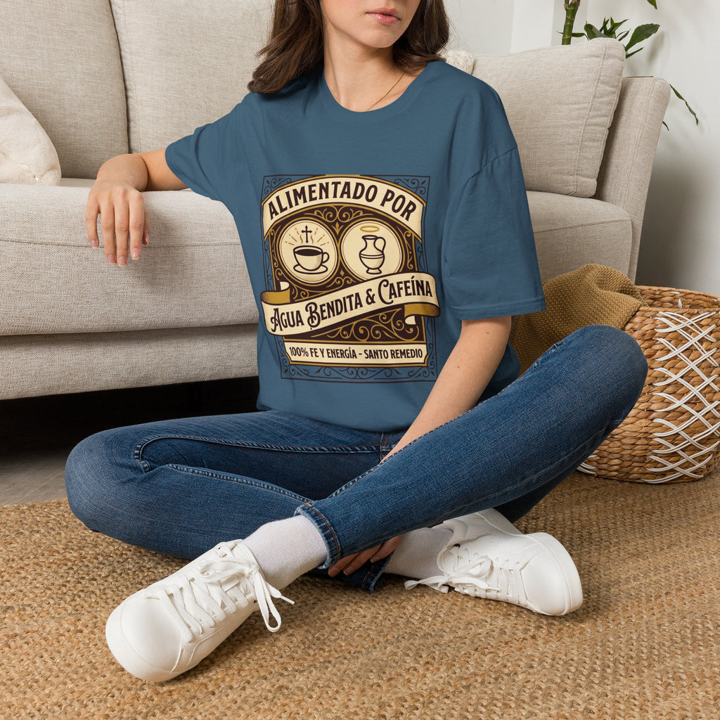 Alimentado por Agua Bendita y Cafeina T-Shirt