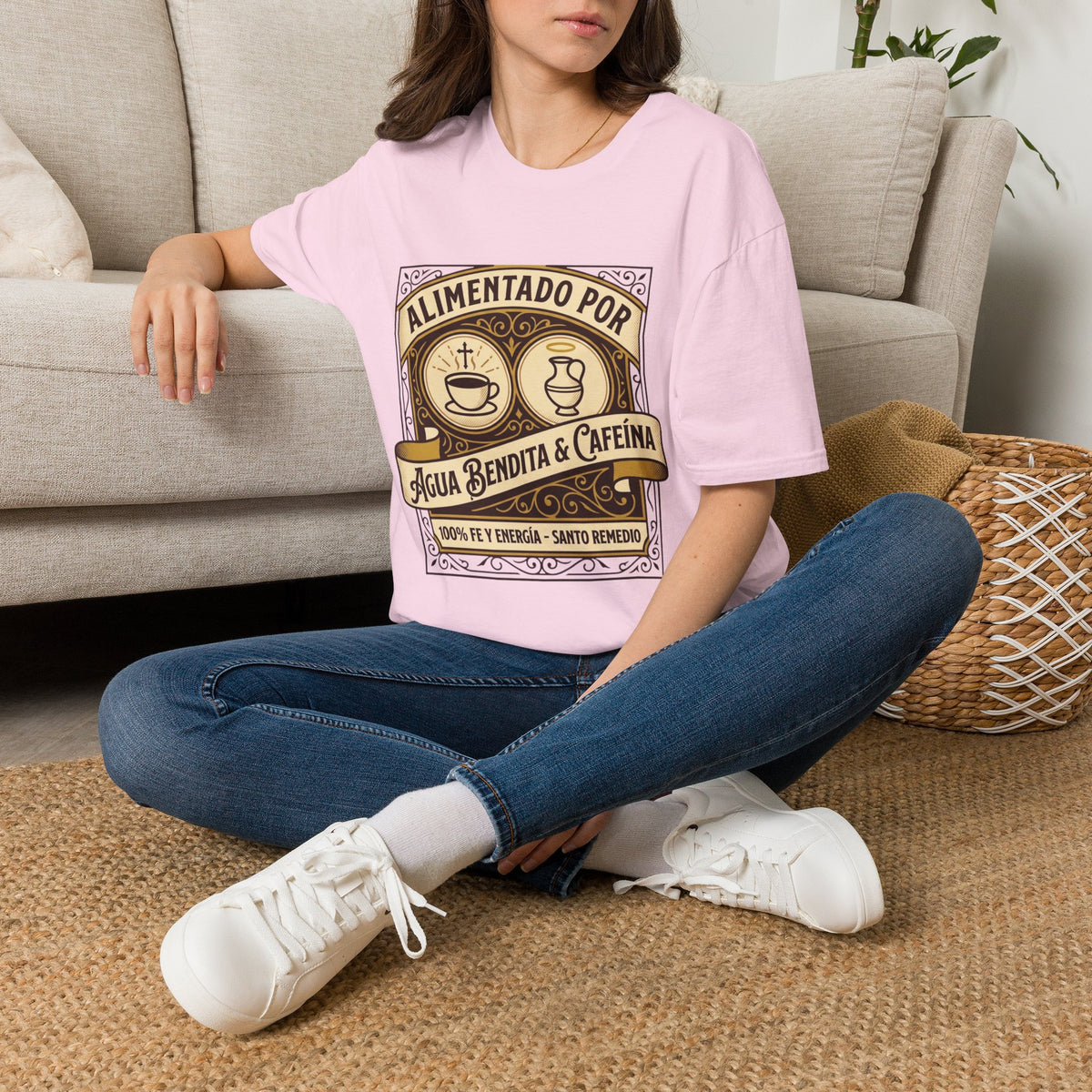 Alimentado por Agua Bendita y Cafeina T-Shirt