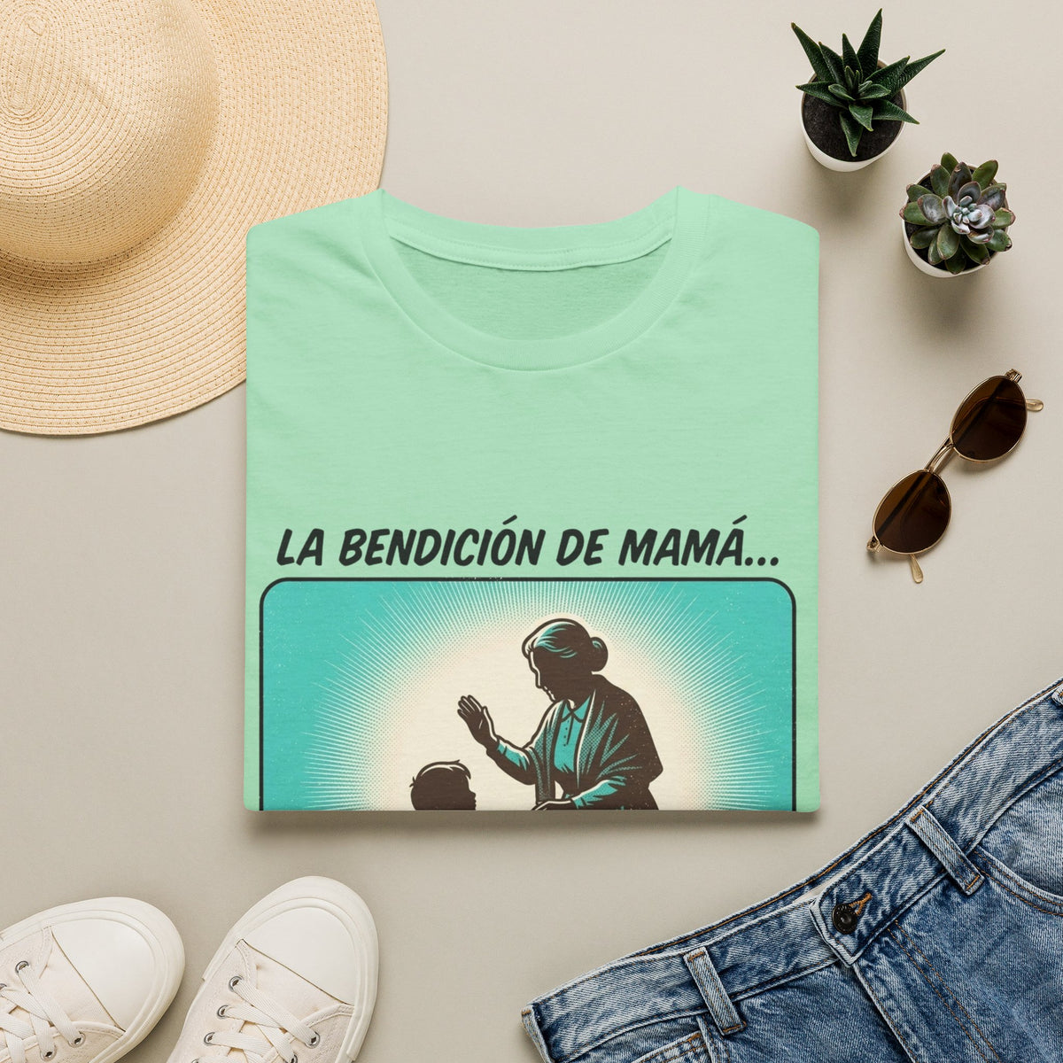 La Bendicion de Mama fondo azul T-Shirt